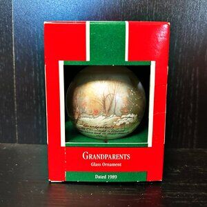 Vintage Hallmark Keepsake Christmas Ornament Grandparents Glass Ball 1989 w/Box